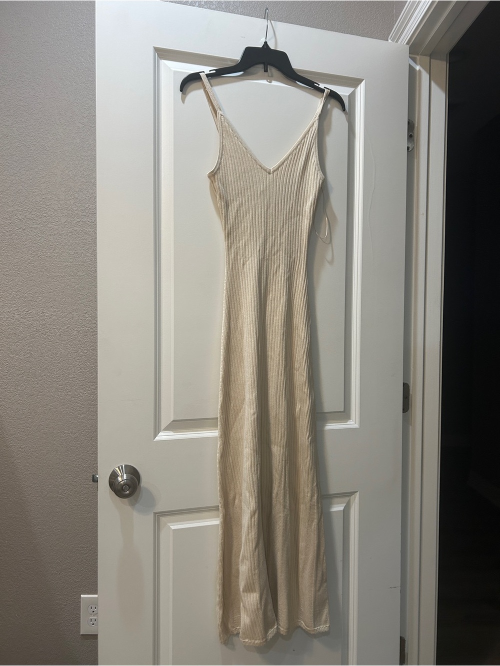 Caroline Constas Cream Ribbed V-Neck Slip Dress